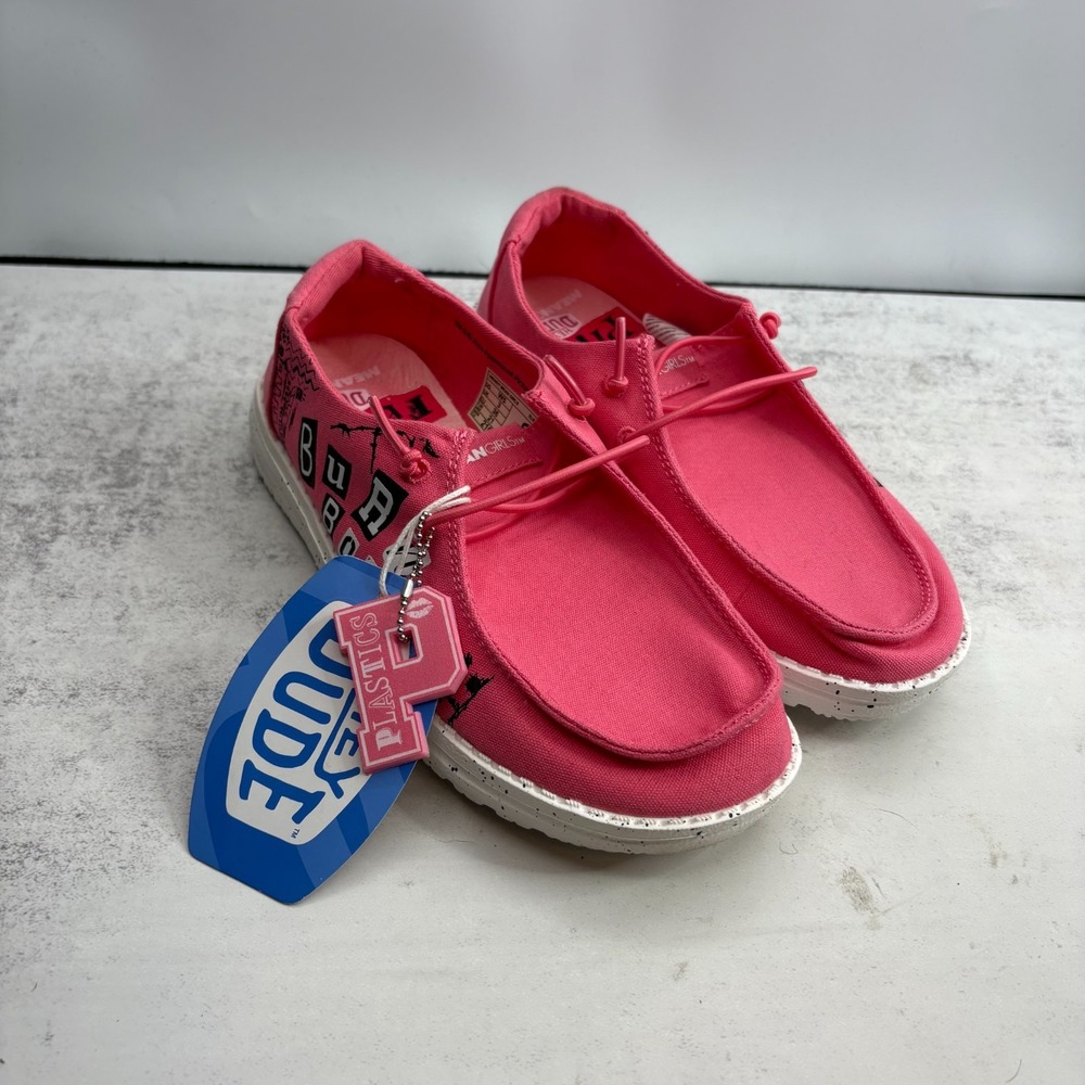 Heydude Mean Girls Wendy Burn Book Shoes W5 Pink Canvas Slip On Pop Culture NWOB